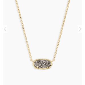 Kendra Scott Elisa Pendant Necklace In Platinum grey puter Drusy w gold chain